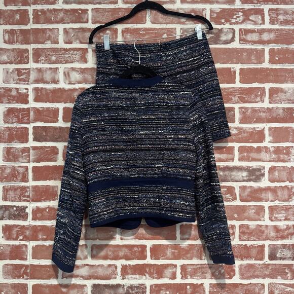 DVF Tweed Jacket & Skirt Set Blue Metallic Women’s Suit Size 2/0 Elegant Chic - Picture 2 of 16